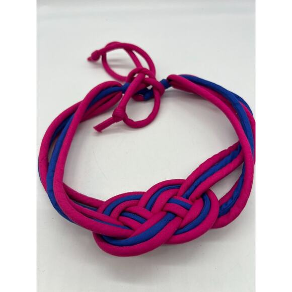 80's Bright Fabric Belt Braided Blue Pink Knotted Woven SM-MD Adj. - Picture 4 of 5